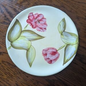 Elegant Floral Small Pedestal Plate with Pink and Green Accents